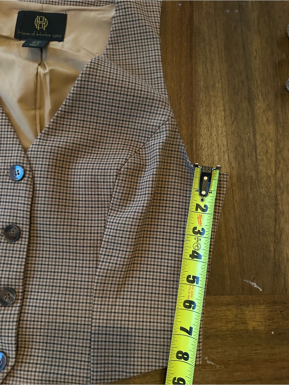 House of Harlow 1960 Brown and Cream Gingham Mini Skirt & Vest set size Medium - Picture 6 of 10